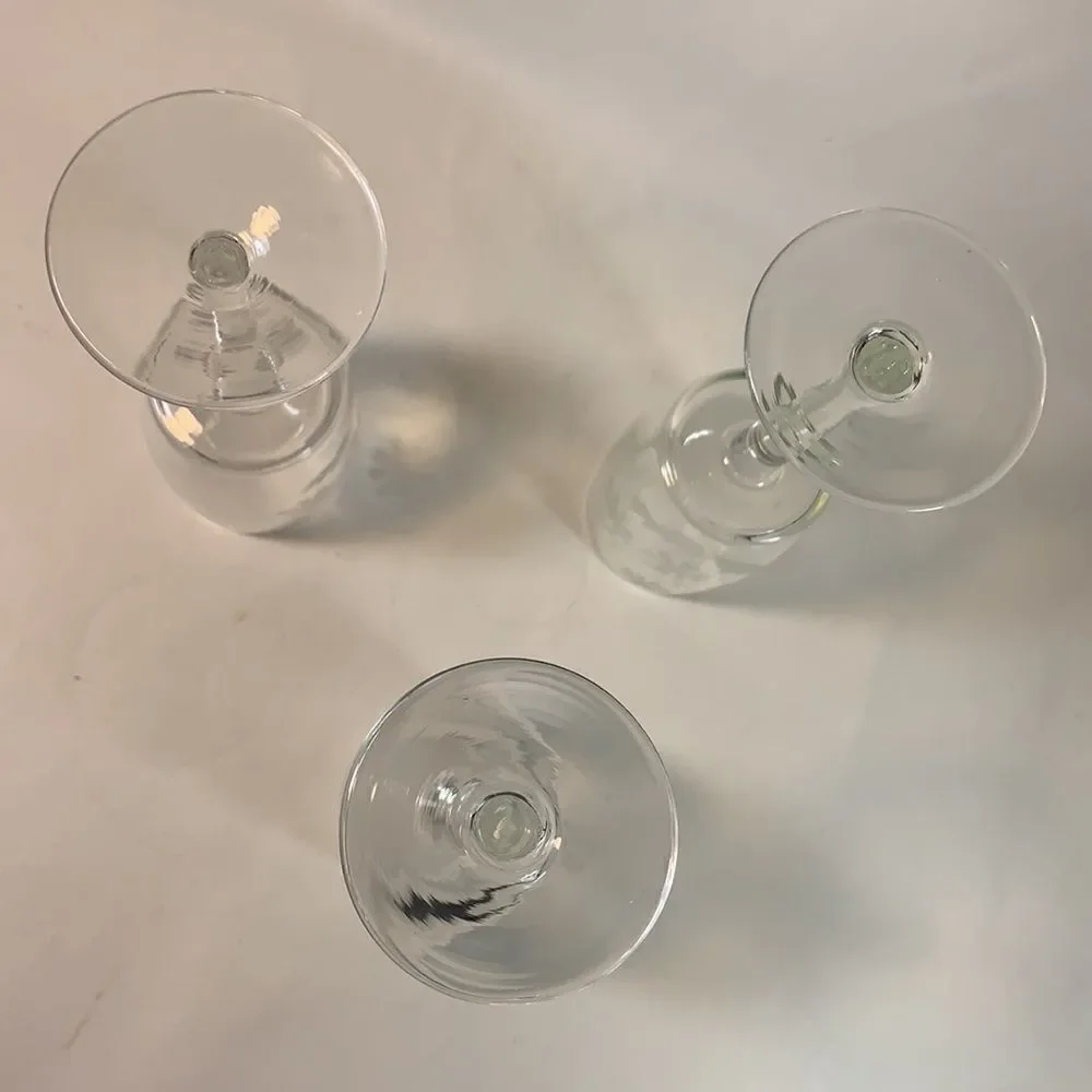 Set 3 Glass Stemware 6 Ounces White Flower Etching Vintage Bar Cocktail Dining